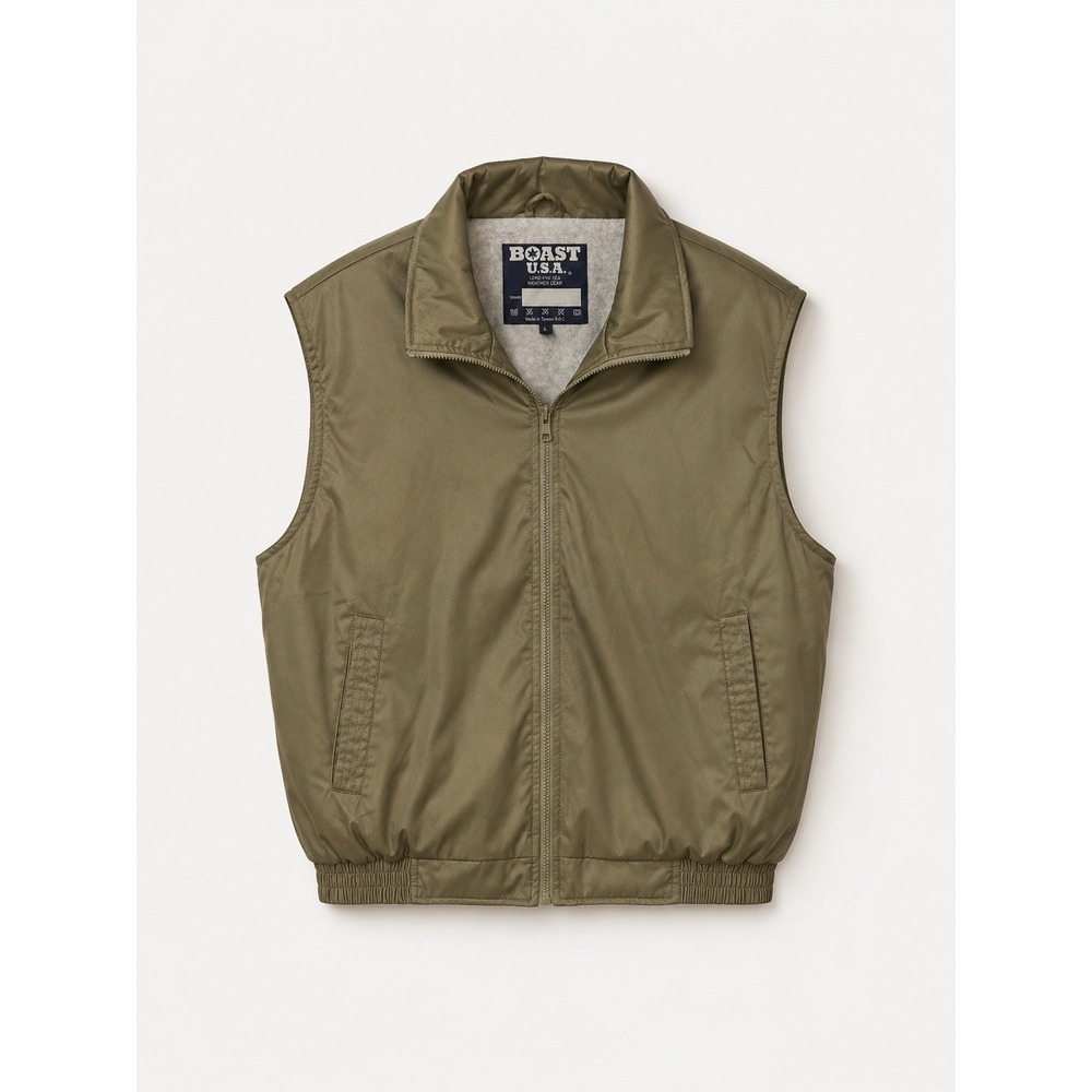 BOAST USA Vintage Insulated Vest Mens Large Olive Khaki Full Zip Pockets Taiwan